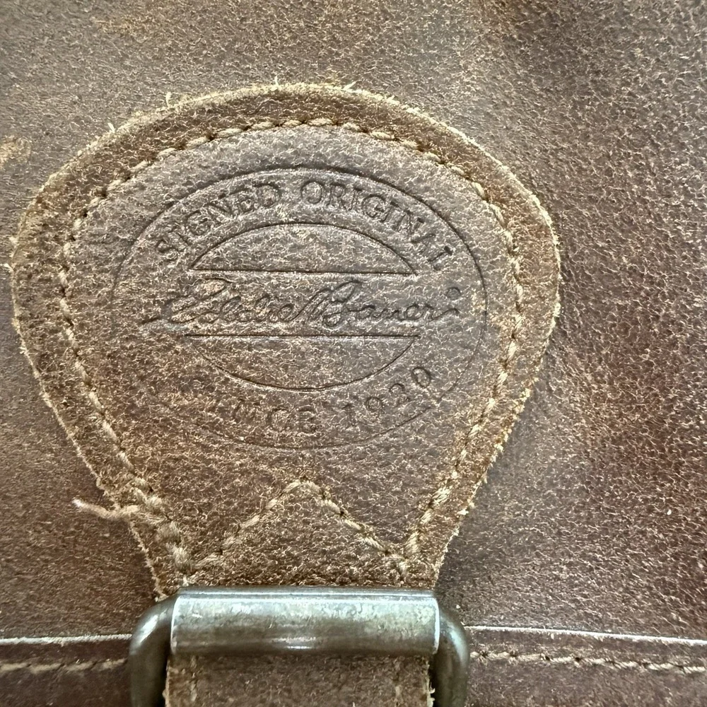 Vtg 90s Eddie Bauer Legacy Leather Canvas Backpack Olive Green Gorpcore